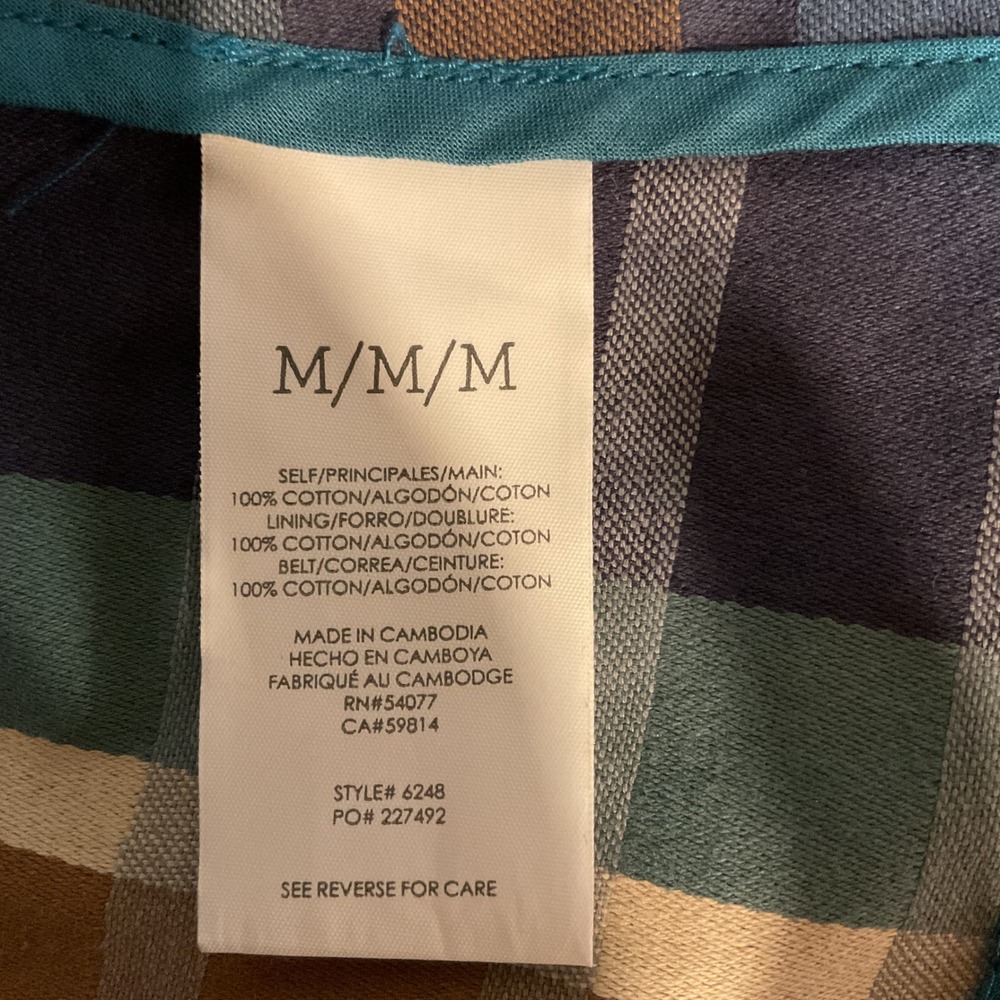 CAbi Women's Multi Plaid Printed Highclere Trench Gold Button Front Size Medium - Picture 9 of 11